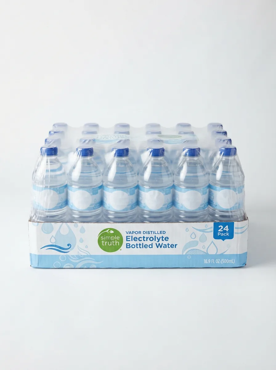 The primary product shot of a 24-pack of Simple Truth Vapor Distilled Electrolyte Bottled Water.
