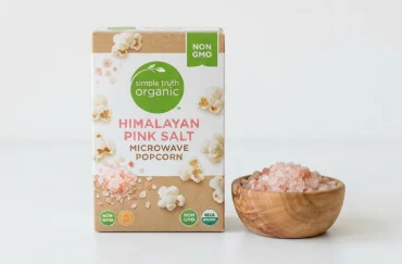 A box of Simple Truth Organic Himalayan Pink Salt Microwave Popcorn.