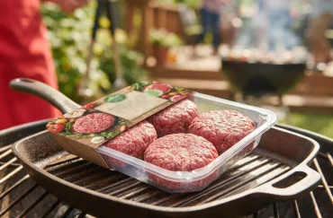 Simple Truth Grass-Fed Ground Beef Patties in their packaging.