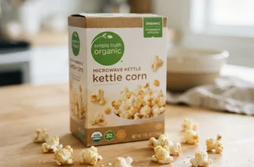A box of Simple Truth Organic Kettle Corn Microwave Popcorn.